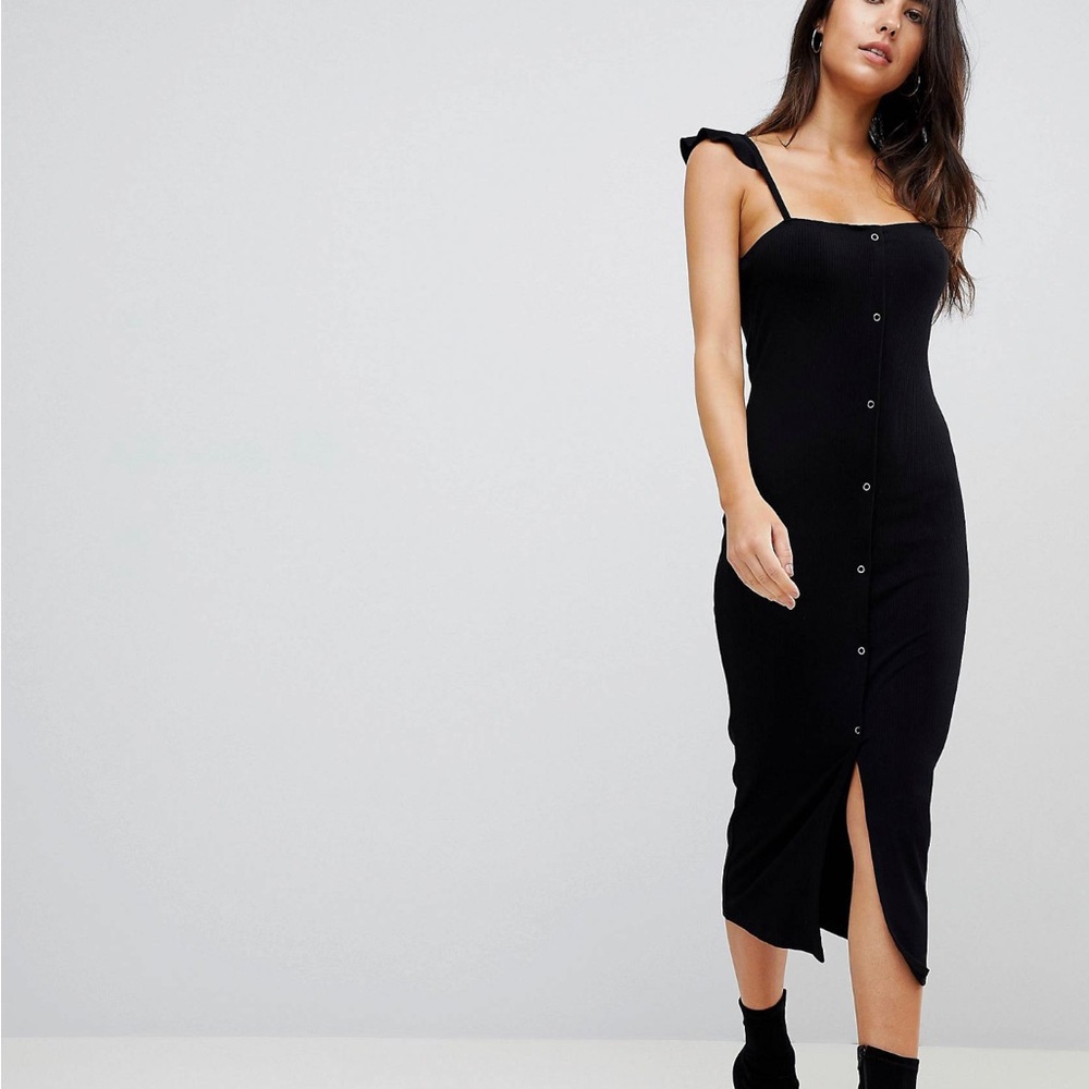 ASOS midi tank dress with frill straps and popper placket